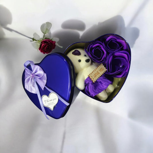 LeafBlu Dark Blue Heartbox Gift Set For Love Couple Valentine Gift