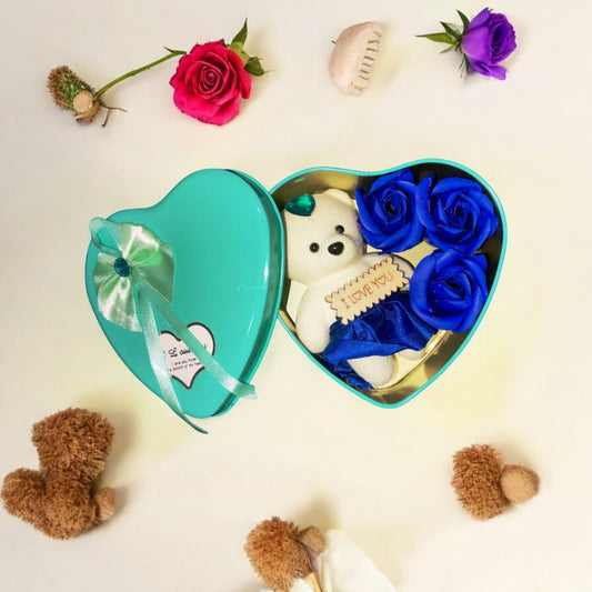 LeafBlu Sky Blue Heartbox Gift Set For Love Couple Valentine Gift (Pack of 1)