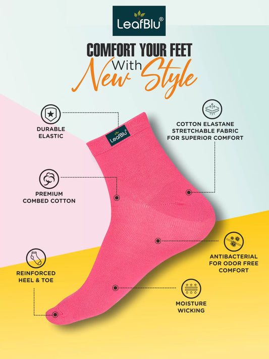 LeafBlu Ankle Socks for Women Made With Premium Cotton Stylish Striped Design with Extra Softness, Anti Odour & Anti Bacterial - Free Size, Multicolor