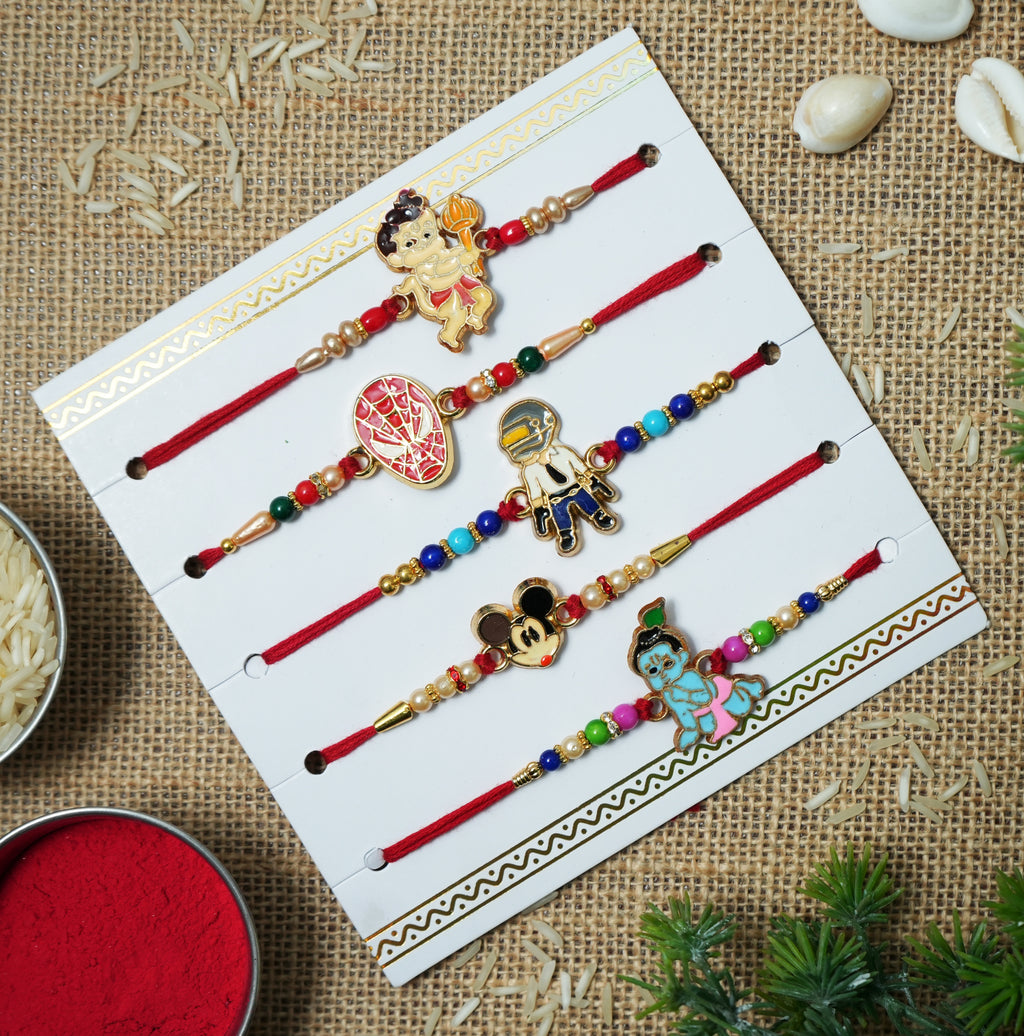 LeafBlu Cute Kids Rakhi Combo (Pack of 5) | Designer Metal Rakhi Collection