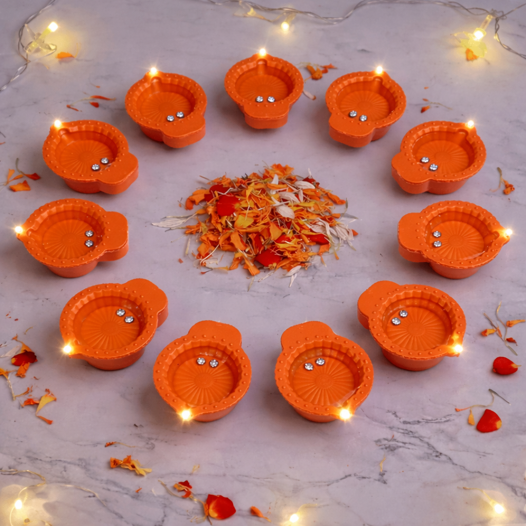 LeafBlu Smart LED Water Sensor Diyas (Pack of 36) | Flameless, Eco-Friendly & Reusable Lights for Festive Decor & Pooja