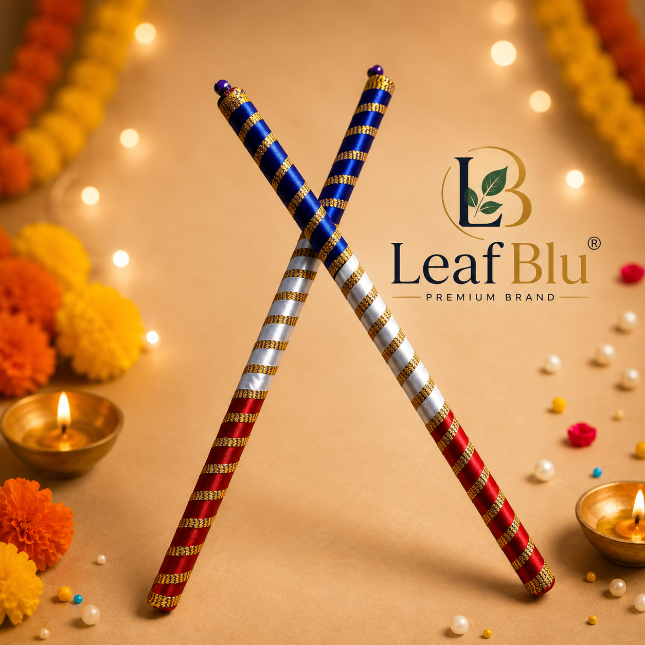 LeafBlu Designer Dandiya Set | Premium Garba Dandiya Sticks for Navratri Celebration