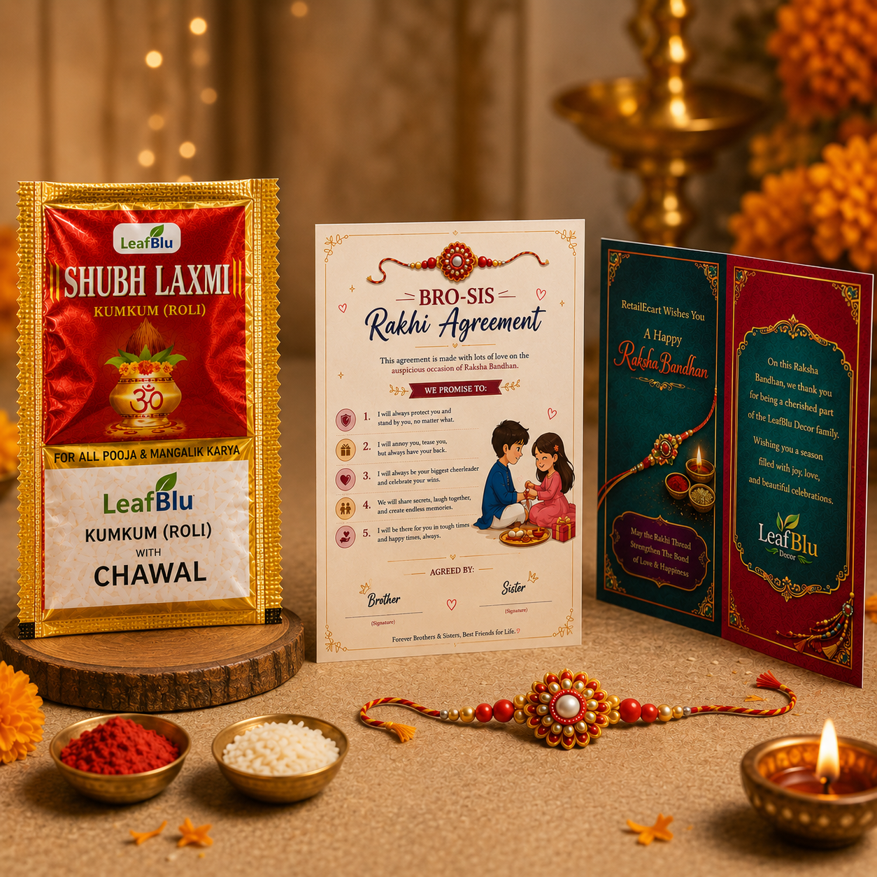 LeafBlu Designer Rakhi Pack of 5| Fancy & Traditional Rakhi Set for Brother