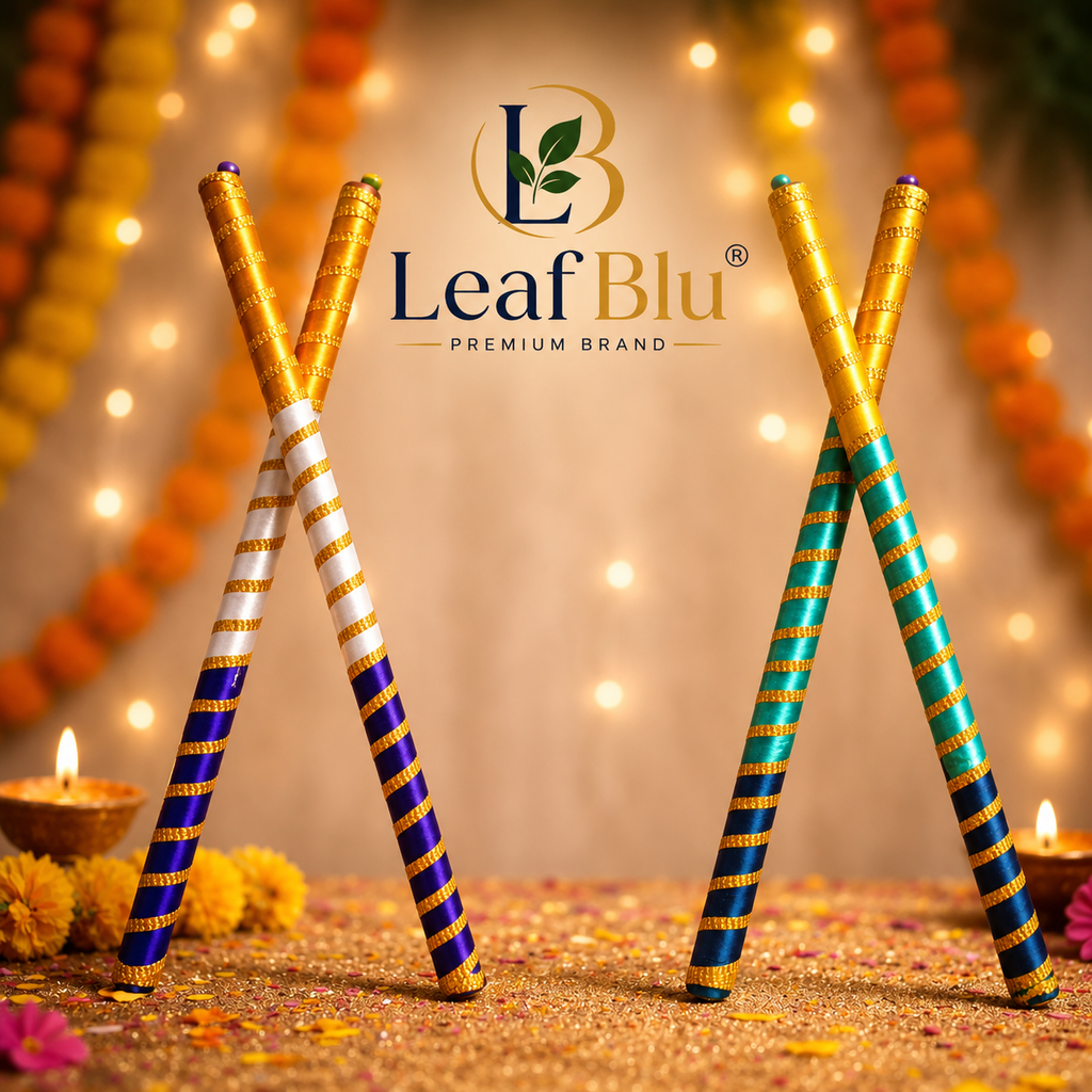 LeafBlu Premium Dandiya Sticks (Pack of 2 Pairs) | Decorative Garba Dandiya for Navratri
