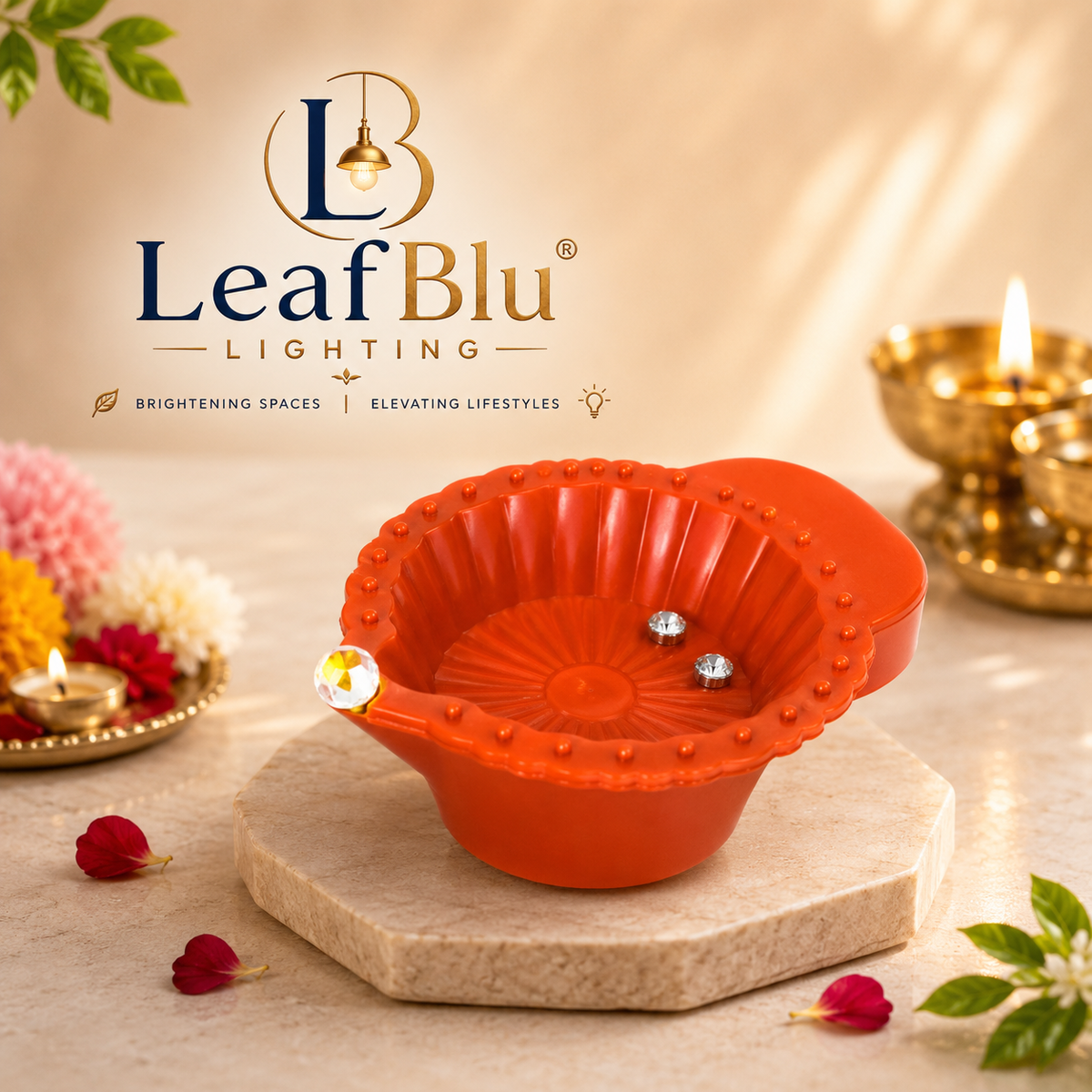 LeafBlu Water Sensor LED Diya Pack of 12 with Roli Moli Chawal Gift Pack | Flameless Water Sensor Diya | Reusable & Eco-Friendly LED Diyas for Pooja, Diwali & Festive Decoration