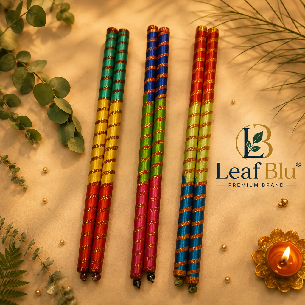 LeafBlu Premium Navratri Dandiya Set | (3 Pair) Decorative Dandiya Sticks for Garba