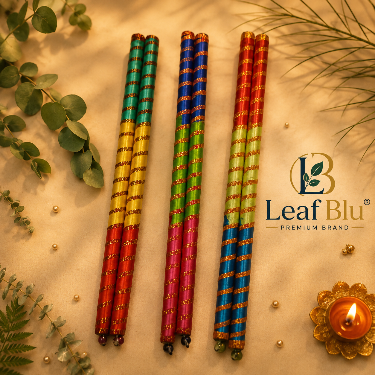 LeafBlu Premium Navratri Dandiya Set | (3 Pair) Decorative Dandiya Sticks for Garba