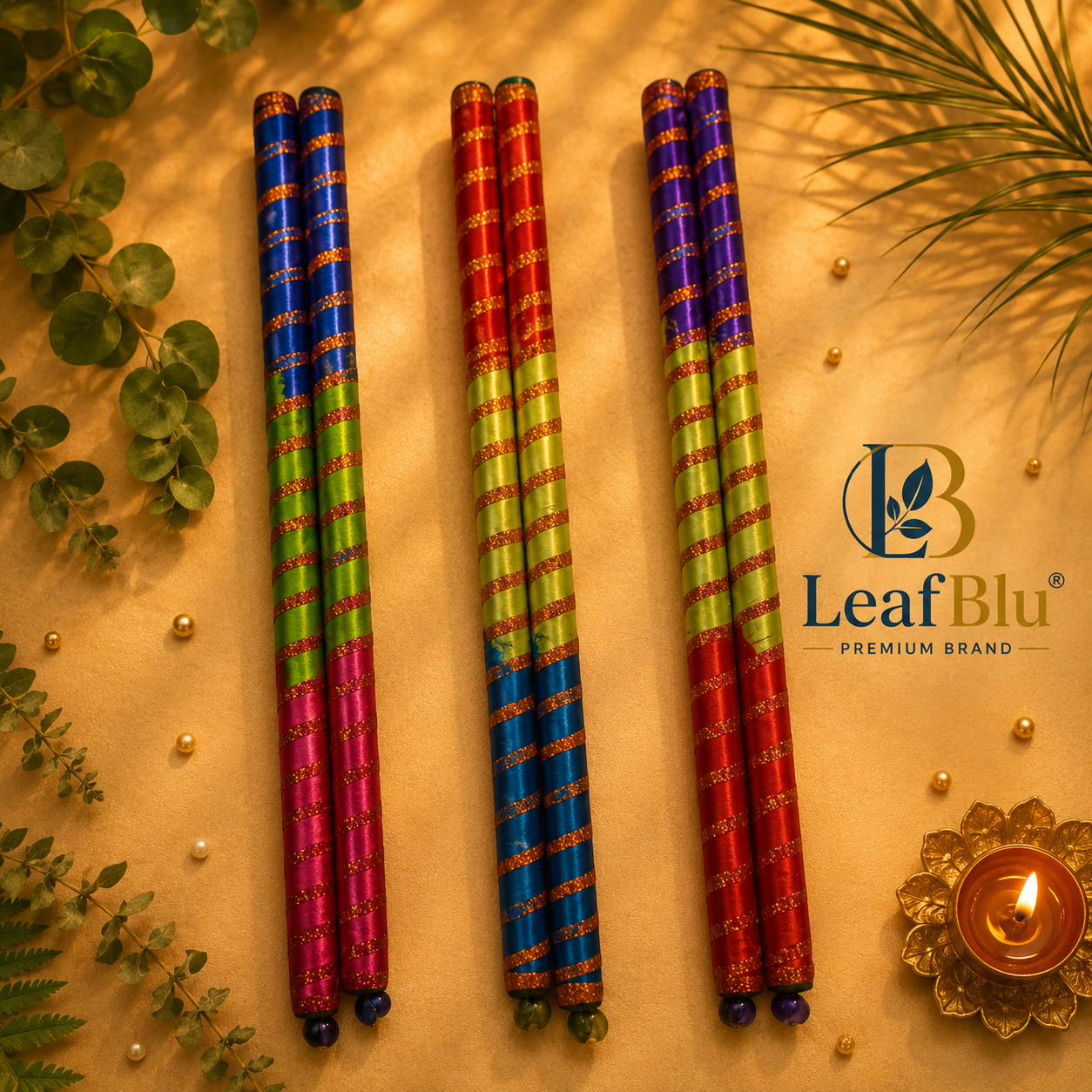 LeafBlu Festive Dandiya Sticks (Pack of 3 Pair) | Stylish Navratri Garba Set