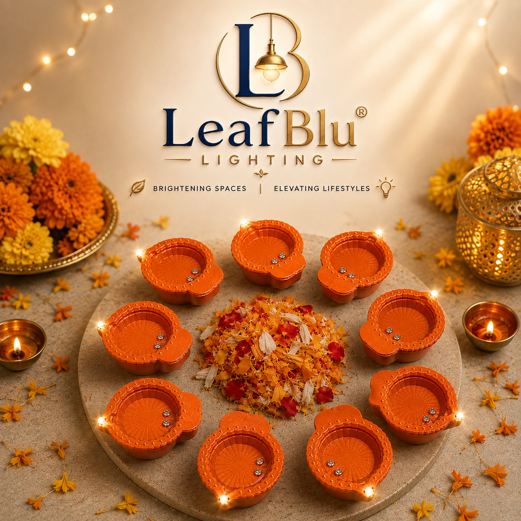LeafBlu Water Sensor LED Diya Pack of 12 with Roli Moli Chawal Gift Pack | Flameless Water Sensor Diya | Reusable & Eco-Friendly LED Diyas for Pooja, Diwali & Festive Decoration