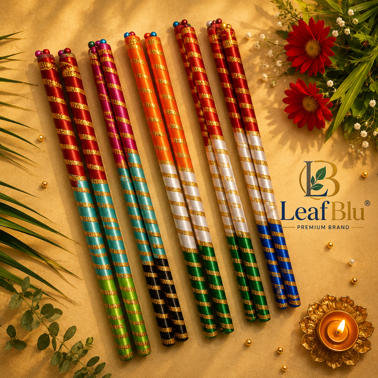 LeafBlu Premium Festive Dandiya Set | Garba Dandiya Sticks (Pack of 5 Pair)
