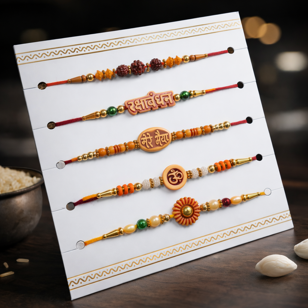 LeafBlu Traditional & Designer Rakhi Set Pack of 5 | Premium Rakhi for Brother