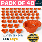 LeafBlu Smart Water Sensor LED Diyas (Pack of 48) | Flameless, Eco-Friendly & Reusable Decorative Lights for Diwali, Pooja & Home Décor
