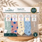 LeafBlu Women’s Ankle Sneaker Socks (Pack of 5) | Cotton Low Cut Socks | Multicolor Multidesign | Soft, Breathable, Stretchable & Comfortable Daily Wear | Premium Quality Socks for Girls & Women (Free Size)