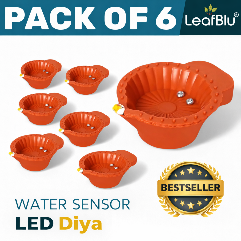 LeafBlu Smart LED Water Sensor Diyas (Pack of 6) | Flameless, Eco-Friendly & Reusable Lights for Festive Decor & Pooja