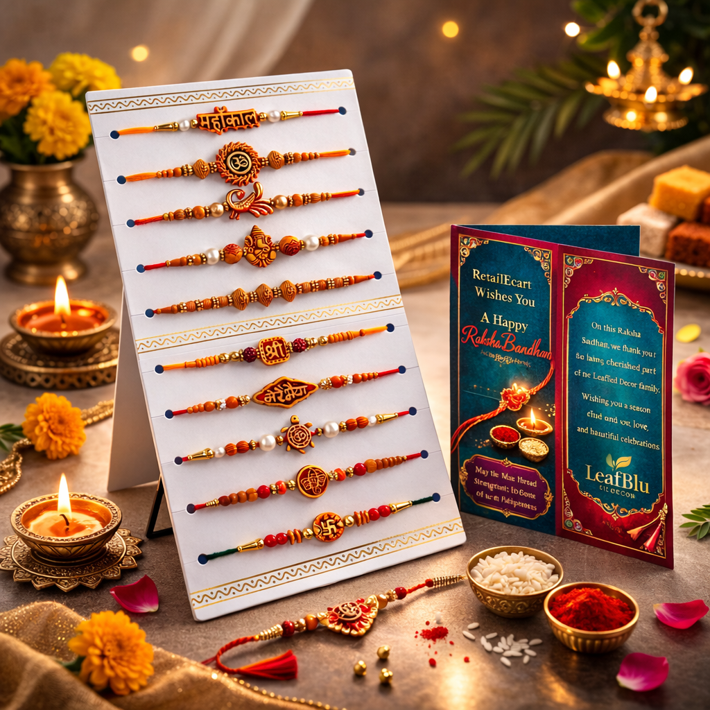 LeafBlu Premium Designer Rakhi Set (Pack of 10) for Brother | Raksha Bandhan Fancy & Traditional Rakhi Collection