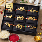 LeafBlu Designer MDF Rakhi Set (Pack of 9) | Wooden Finish Rakhi Combo for Bhai & Brother | Premium Traditional & Stylish Rakhi for Raksha Bandhan Gift Roli Chawal & Greeting Card
