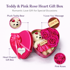 LeafBlu Heart Shape Teddy Gift Box with Dark Pink Roses & I Love You Message | Romantic Love Gift Set for Girlfriend, Boyfriend, Anniversary, Birthday (Pack of 1)