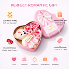 LeafBlu Premium Heart Shape Teddy Gift Box with Pink Roses & I Love You Message | Romantic Love Gift Set for Girlfriend, Anniversary, Birthday (Pack of 1)