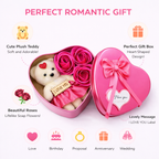 LeafBlu Heart Shape Teddy Gift Box with Dark Pink Roses & I Love You Message | Romantic Love Gift Set for Girlfriend, Boyfriend, Anniversary, Birthday (Pack of 1)