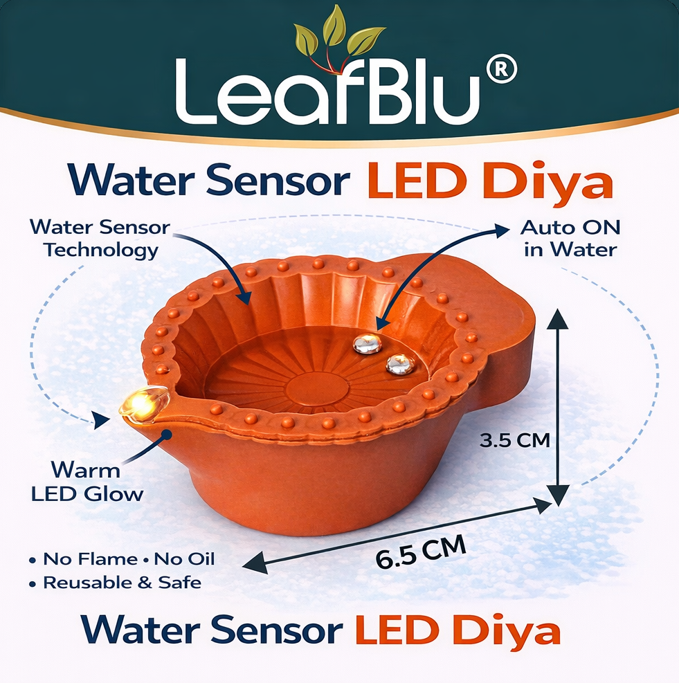LeafBlu Smart LED Water Sensor Diyas (Pack of 6) | Flameless, Eco-Friendly & Reusable Lights for Festive Decor & Pooja