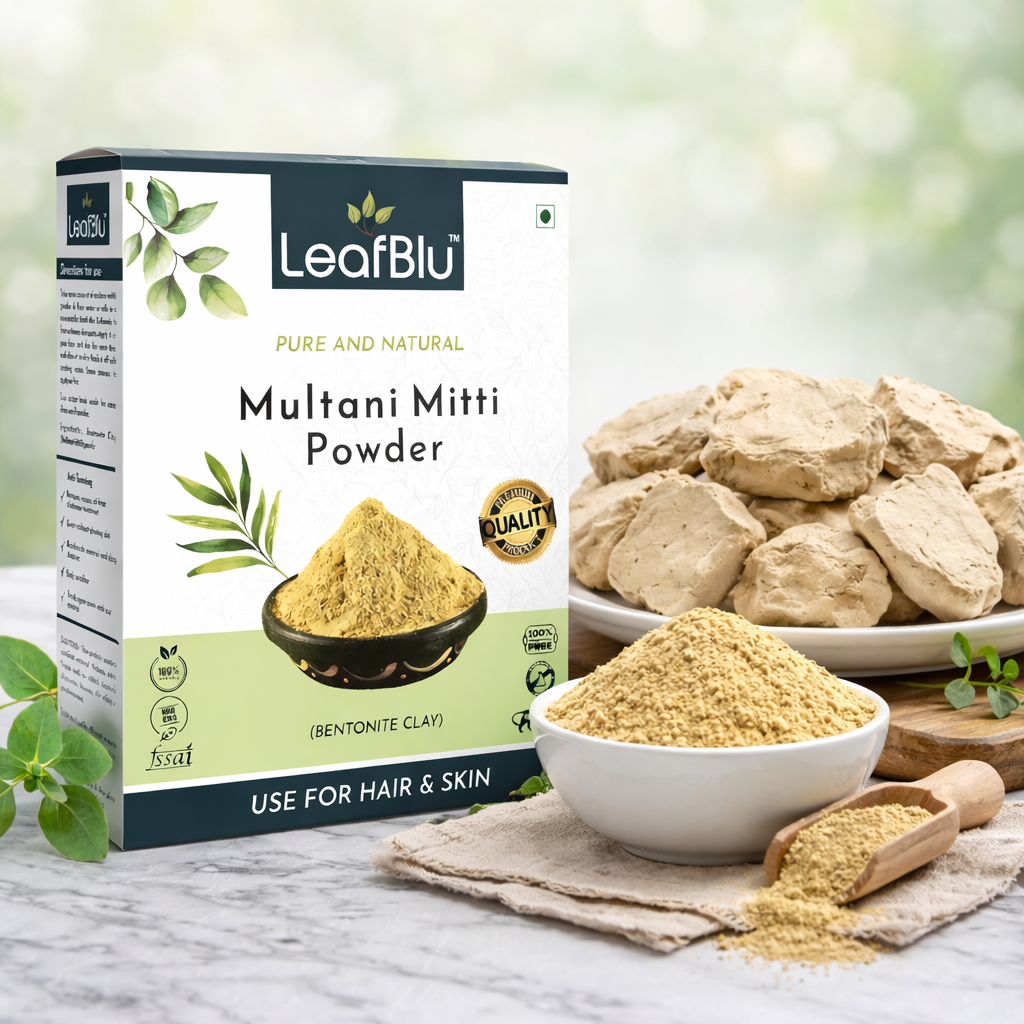 LeafBlu Multani Mitti Powder 200g (Bentonite Clay) for Face & Hair | 100% Natural & Pure | Oil Control, Acne Care, Deep Cleansing & Skin Brightening | Herbal Face Pack Powder (Pack of 1)