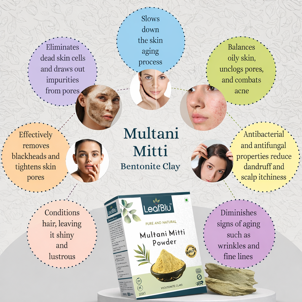 LeafBlu Multani Mitti Powder 200g (Jasmine Flavour) | 100% Natural Bentonite Clay for Face & Hair | Oil Control, Acne Care, Deep Cleansing & Skin Brightening | (Pack of 1)