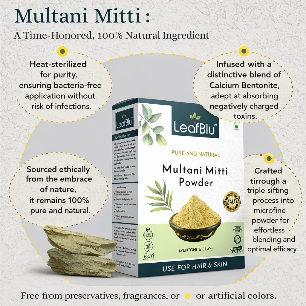 LeafBlu Multani Mitti Powder 200g (Jasmine Flavour) | 100% Natural Bentonite Clay for Face & Hair | Oil Control, Acne Care, Deep Cleansing & Skin Brightening | (Pack of 1)