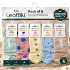LeafBlu Women’s Ankle Sneaker Socks (Pack of 5) | Cotton Low Cut Socks | Multicolor Multidesign | Soft, Breathable, Stretchable & Comfortable Daily Wear | Premium Quality Socks for Girls & Women (Free Size)