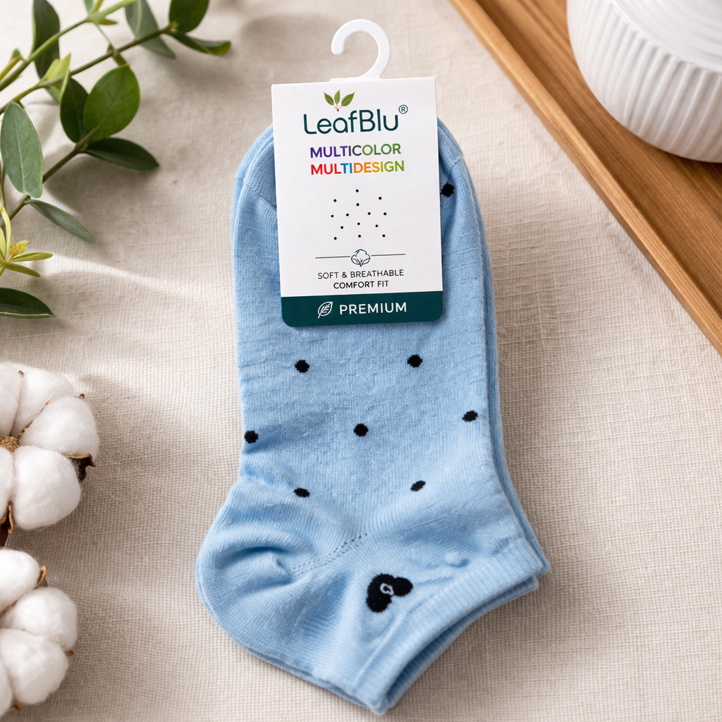 LeafBlu Women’s Ankle Sneaker Socks (Pack of 5) | Cotton Low Cut Socks | Multicolor Multidesign | Soft, Breathable, Stretchable & Comfortable Daily Wear | Premium Quality Socks for Girls & Women (Free Size)