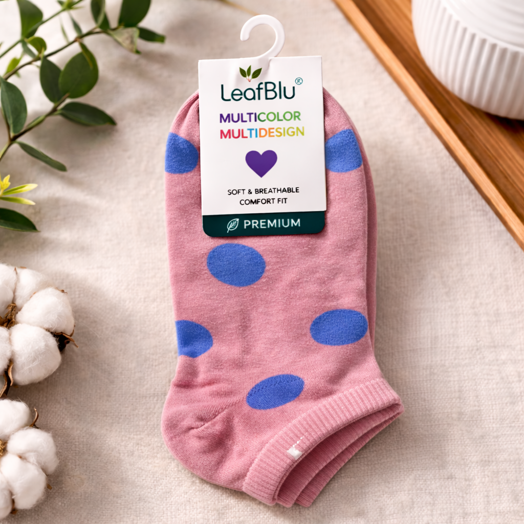 LeafBlu Women’s Ankle Sneaker Socks (Pack of 5) | Cotton Low Cut Socks | Multicolor Multidesign | Soft, Breathable, Stretchable & Comfortable Daily Wear | Premium Quality Socks for Girls & Women (Free Size)