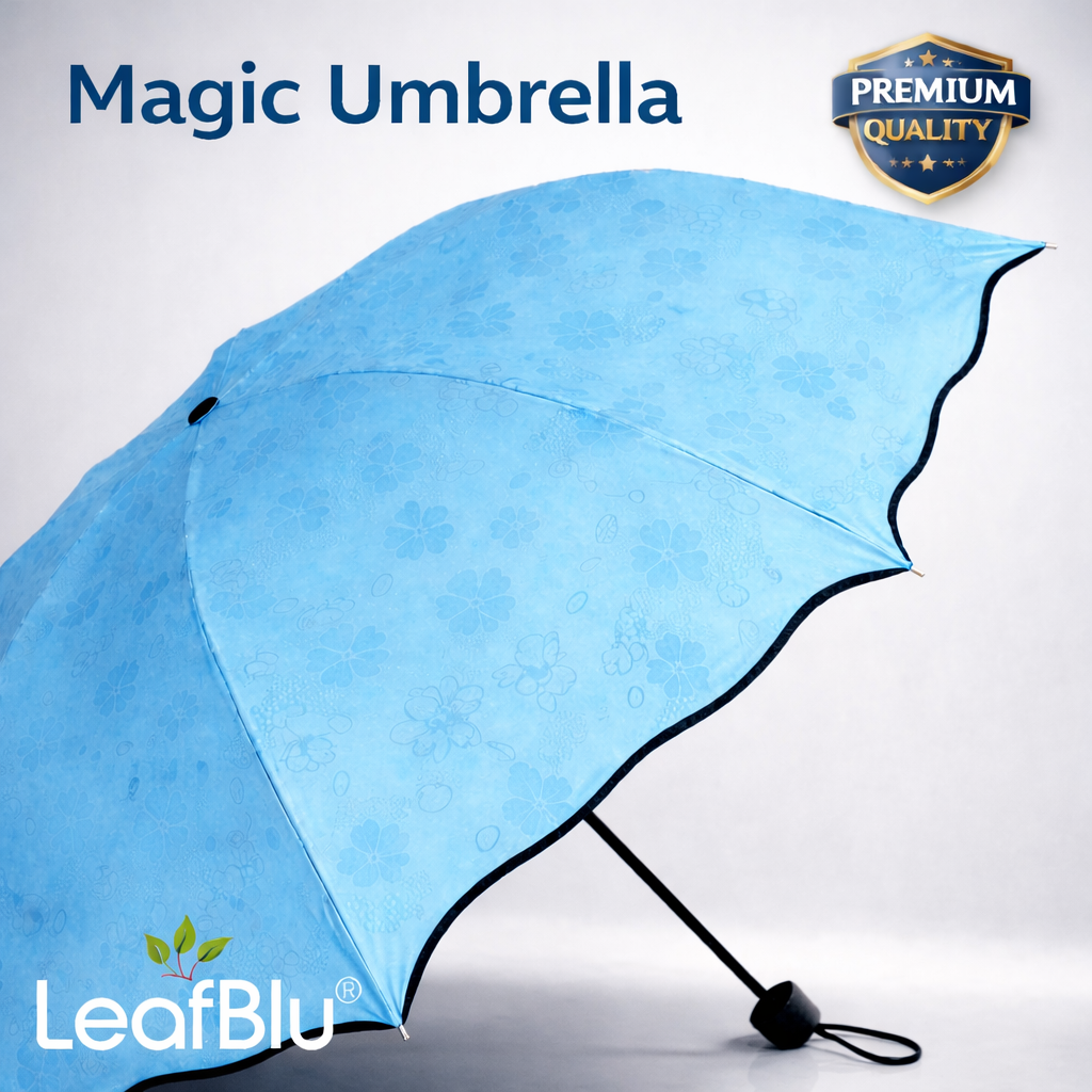 LeafBlu Magic Umbrella for Women & Girls | Waterproof & Windproof Folding Umbrella | Lightweight Compact Travel Umbrella | UV Protection Rain Umbrella | Premium Quality Portable Umbrella (Blue) Pack of 1
