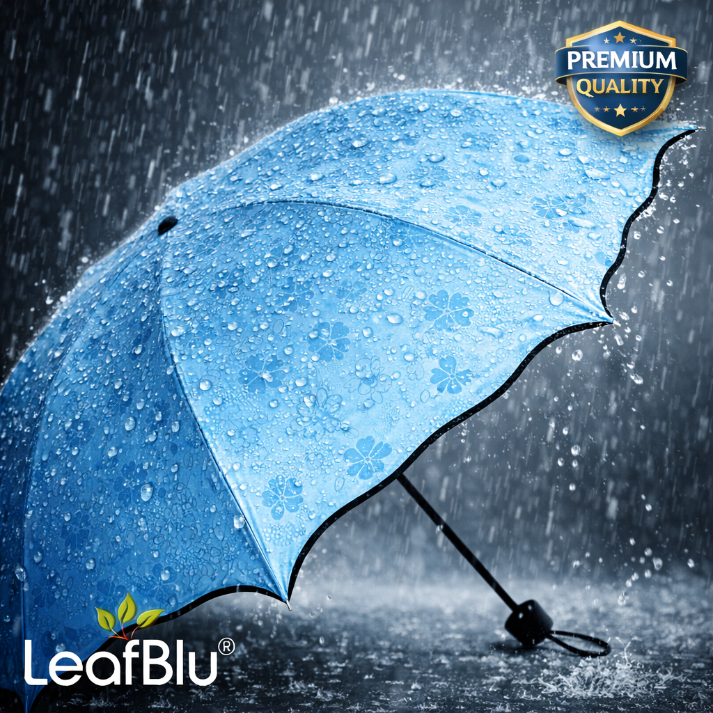 LeafBlu Magic Umbrella for Women & Girls | Waterproof & Windproof Folding Umbrella | Lightweight Compact Travel Umbrella | UV Protection Rain Umbrella | Premium Quality Portable Umbrella (Blue) Pack of 1