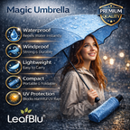 LeafBlu Magic Umbrella for Women & Girls | Waterproof & Windproof Folding Umbrella | Lightweight Compact Travel Umbrella | UV Protection Rain Umbrella | Premium Quality Portable Umbrella (Blue) Pack of 1