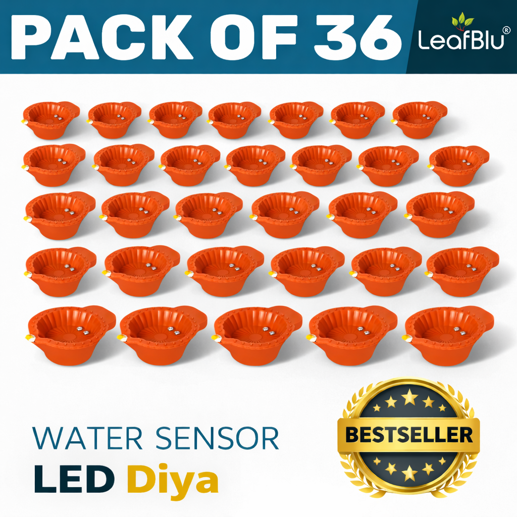 LeafBlu Smart LED Water Sensor Diyas (Pack of 36) | Flameless, Eco-Friendly & Reusable Lights for Festive Decor & Pooja