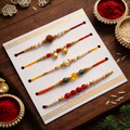 LeafBlu Traditional & Designer Rakhi Set Pack of 5 | Premium Rakhi for Brother