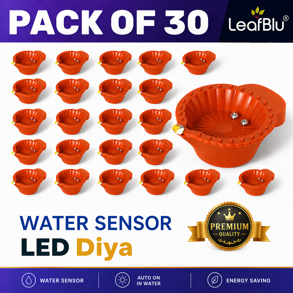 LeafBlu Smart Water Sensor LED Diyas (Pack of 30) | Flameless, Eco-Friendly & Reusable Decorative Lights for Diwali, Pooja & Home Décor