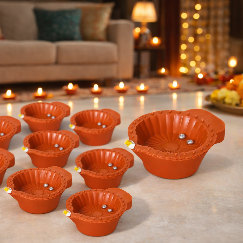 LeafBlu Smart LED Water Sensor Diyas (Pack of 6) | Flameless, Eco-Friendly & Reusable Lights for Festive Decor & Pooja