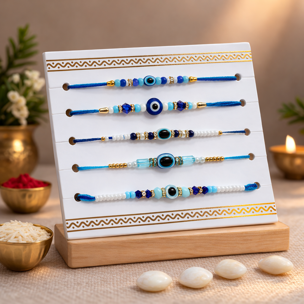 LeafBlu Evil Eye Rakhi Set (Pack of 5 for Brother) | Premium Designer Rakhi Collection