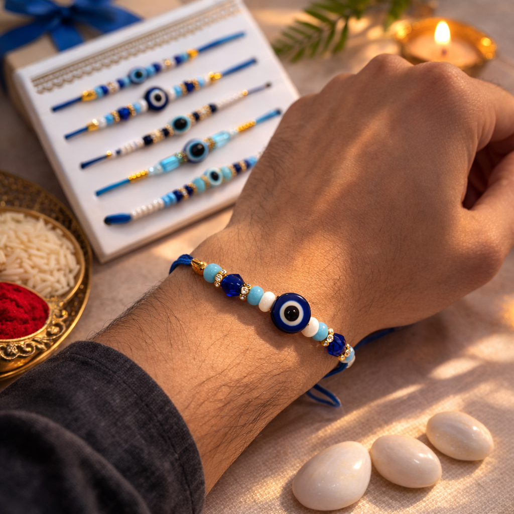 LeafBlu Evil Eye Rakhi Set (Pack of 5 for Brother) | Premium Designer Rakhi Collection