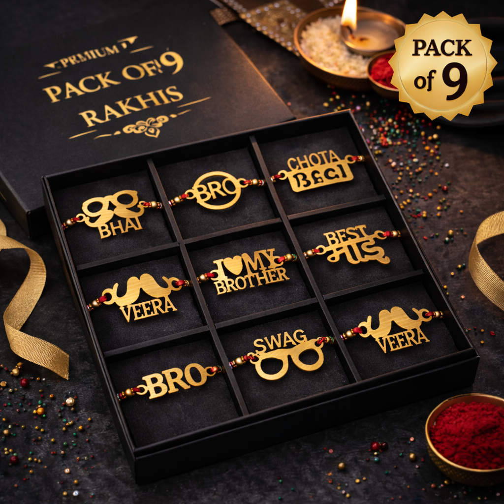 LeafBlu MDF Designer Rakhi Pack of 9 | Premium Rakhi Collection for Brother