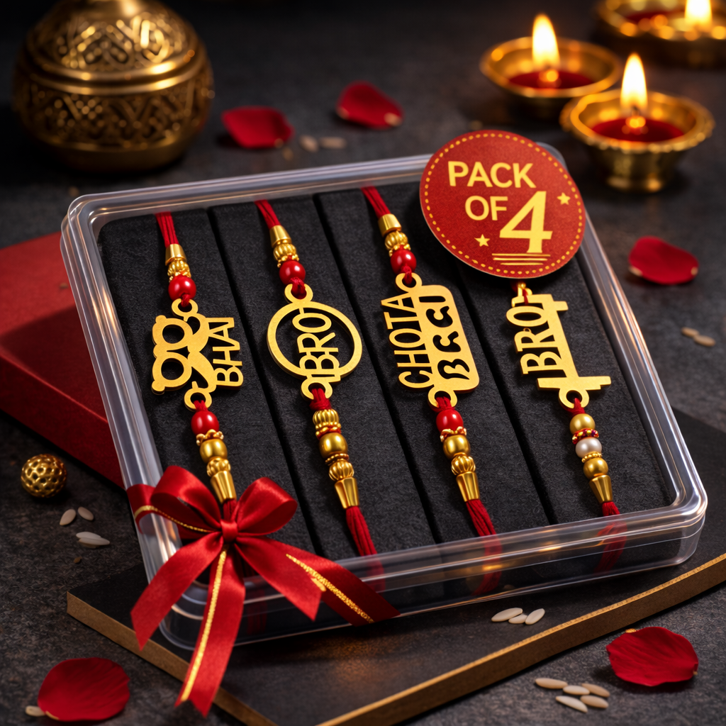LeafBlu MDF Designer Rakhi (Pack of 4) | Premium Rakhi Collection for Brother