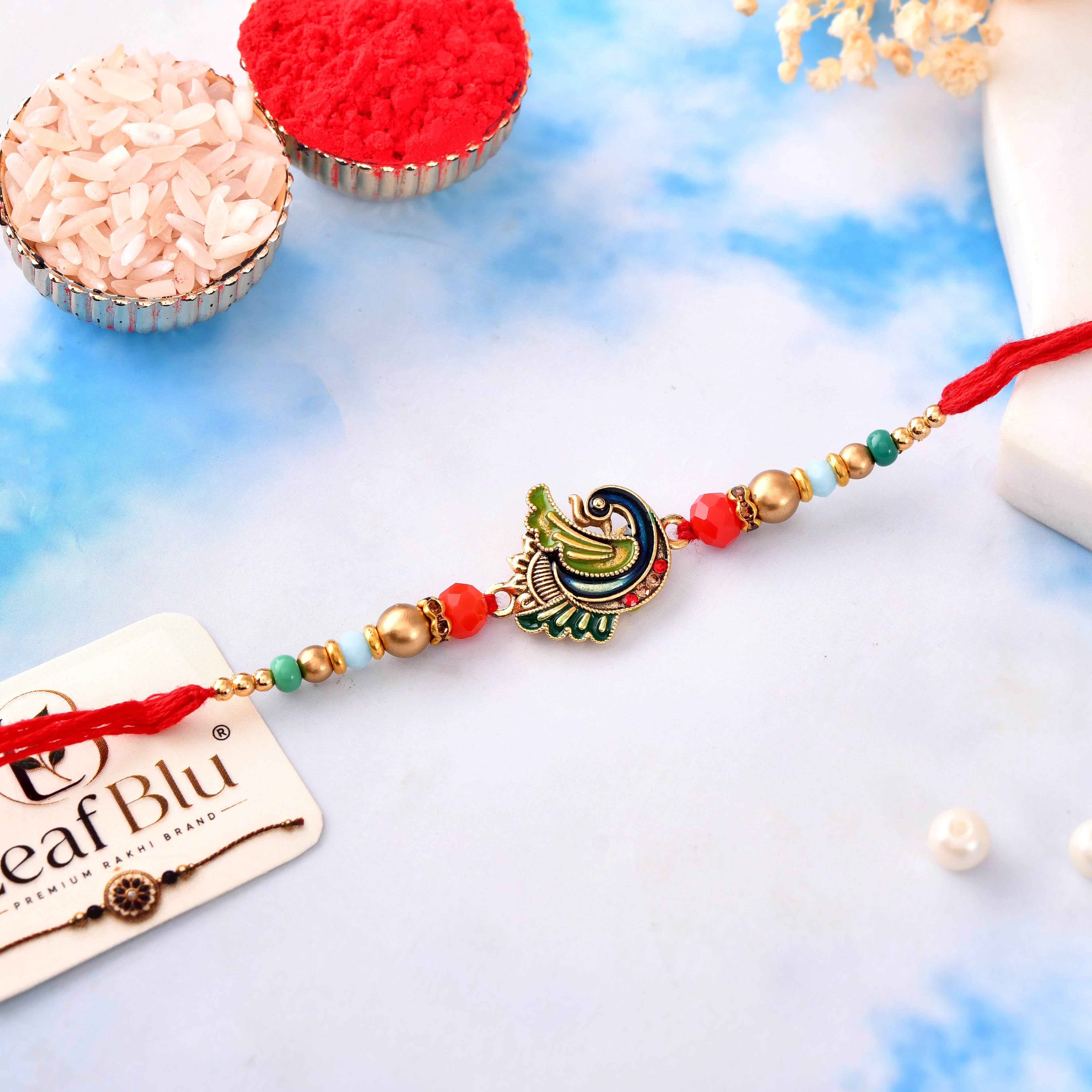 LeafBlu Premium Designer Peacock Rakhi for Brother | Elegant Raksha Bandhan Rakhi (Pack of 1)