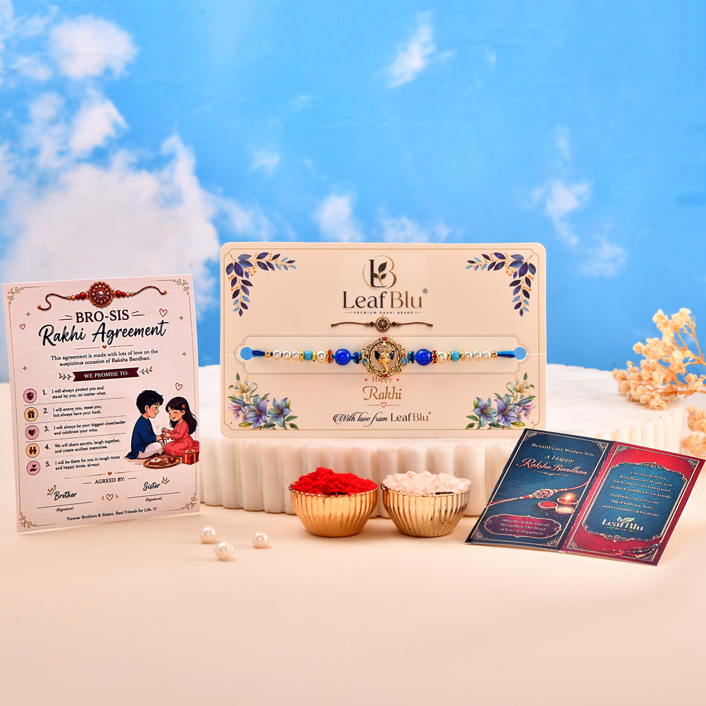 LeafBlu Premium Ganpati Blessings Rakhi for Brother | Elegant Designer Rakhi | Pack of 1