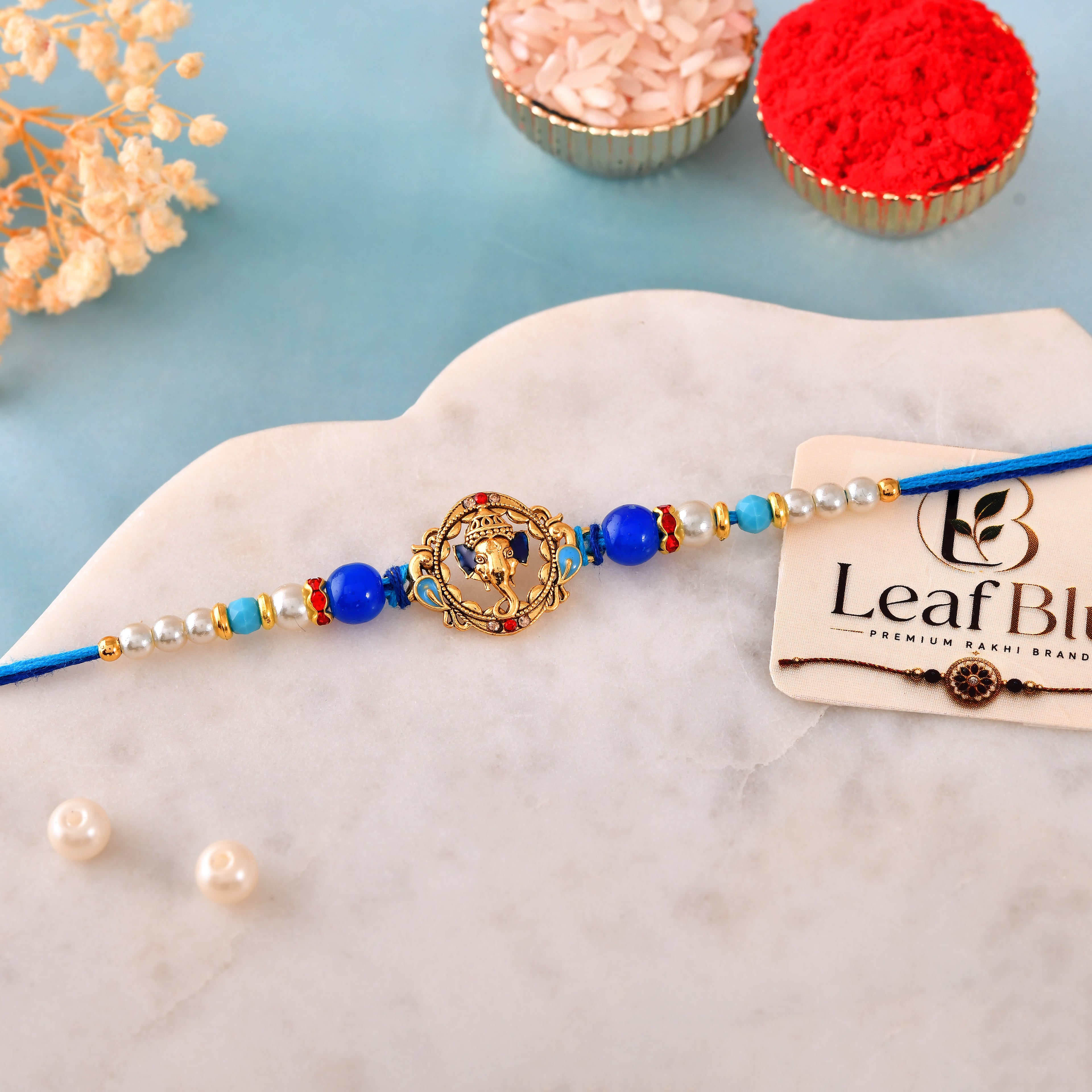 LeafBlu Premium Ganpati Blessings Rakhi for Brother | Elegant Designer Rakhi | Pack of 1