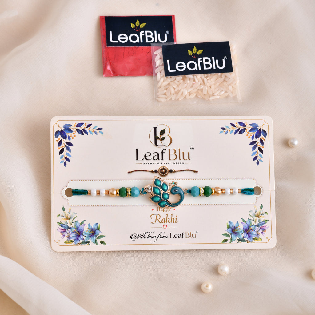 LeafBlu Premium Peacock Rakhi for Brother | Designer Raksha Bandhan Rakhi (Pack of 1)