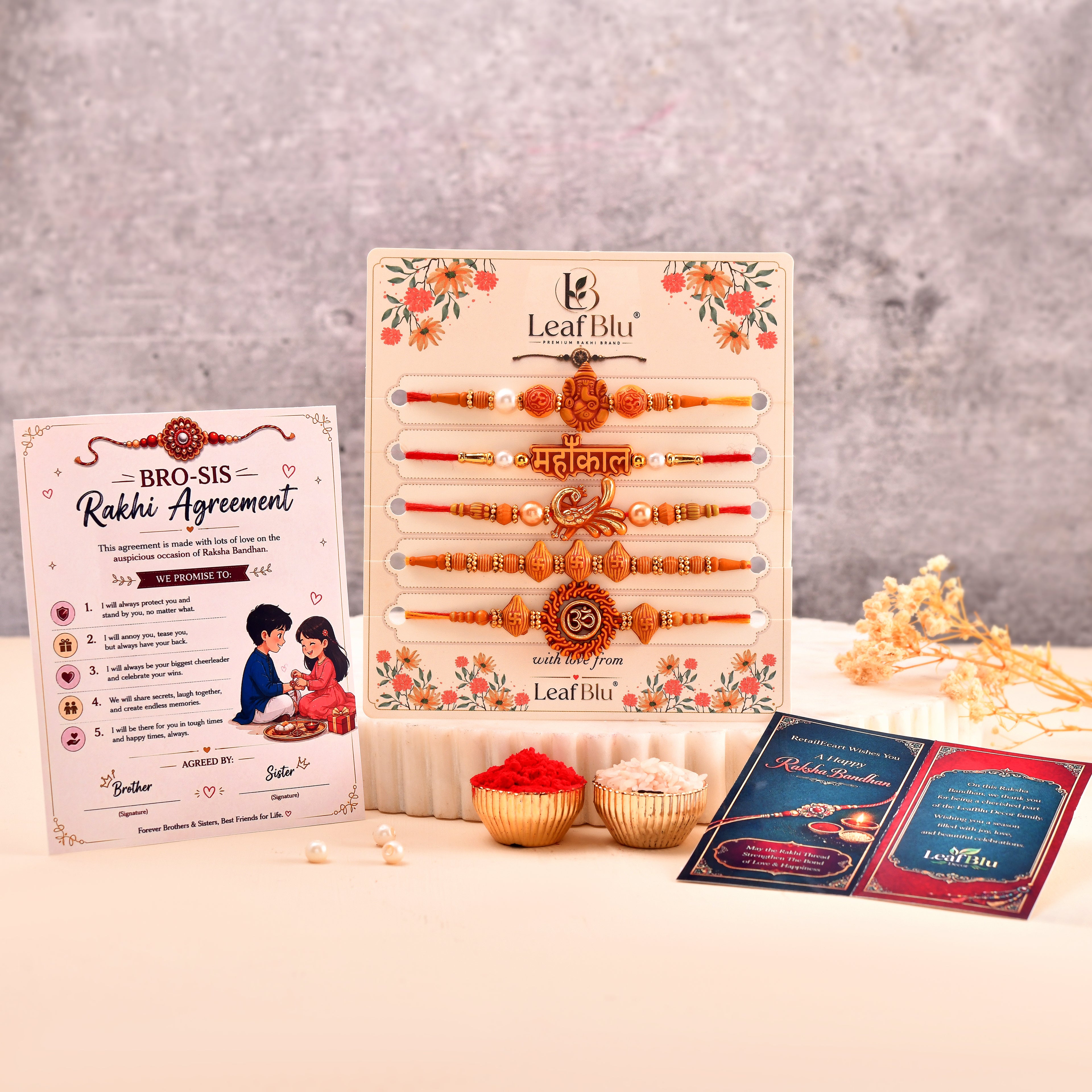 LeafBlu Premium Spiritual Rakhi Set for Brother | Designer Raksha Bandhan Rakhi (Pack of 5)