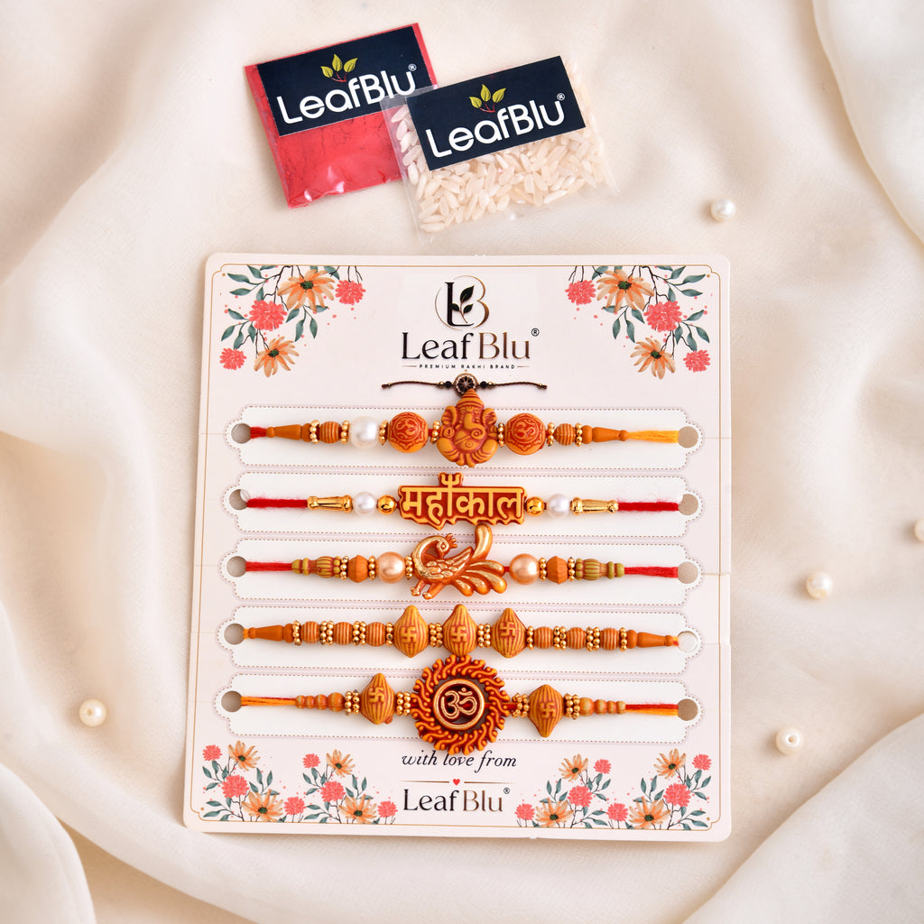 LeafBlu Premium Spiritual Rakhi Set for Brother | Designer Raksha Bandhan Rakhi (Pack of 5)