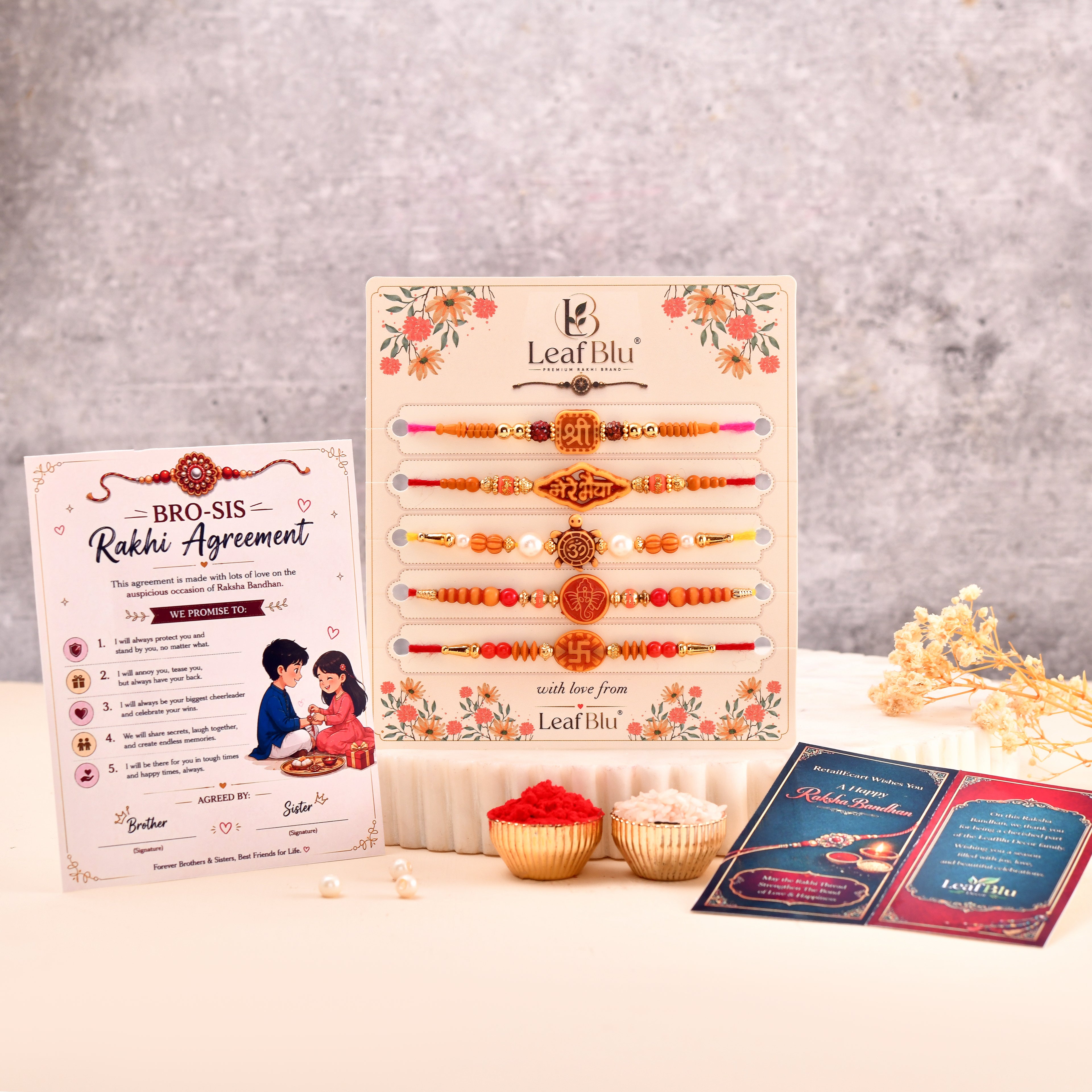 LeafBlu Divine Rakhi Combo (Pack of 5) | Premium Religious Rakhi Set for Brother