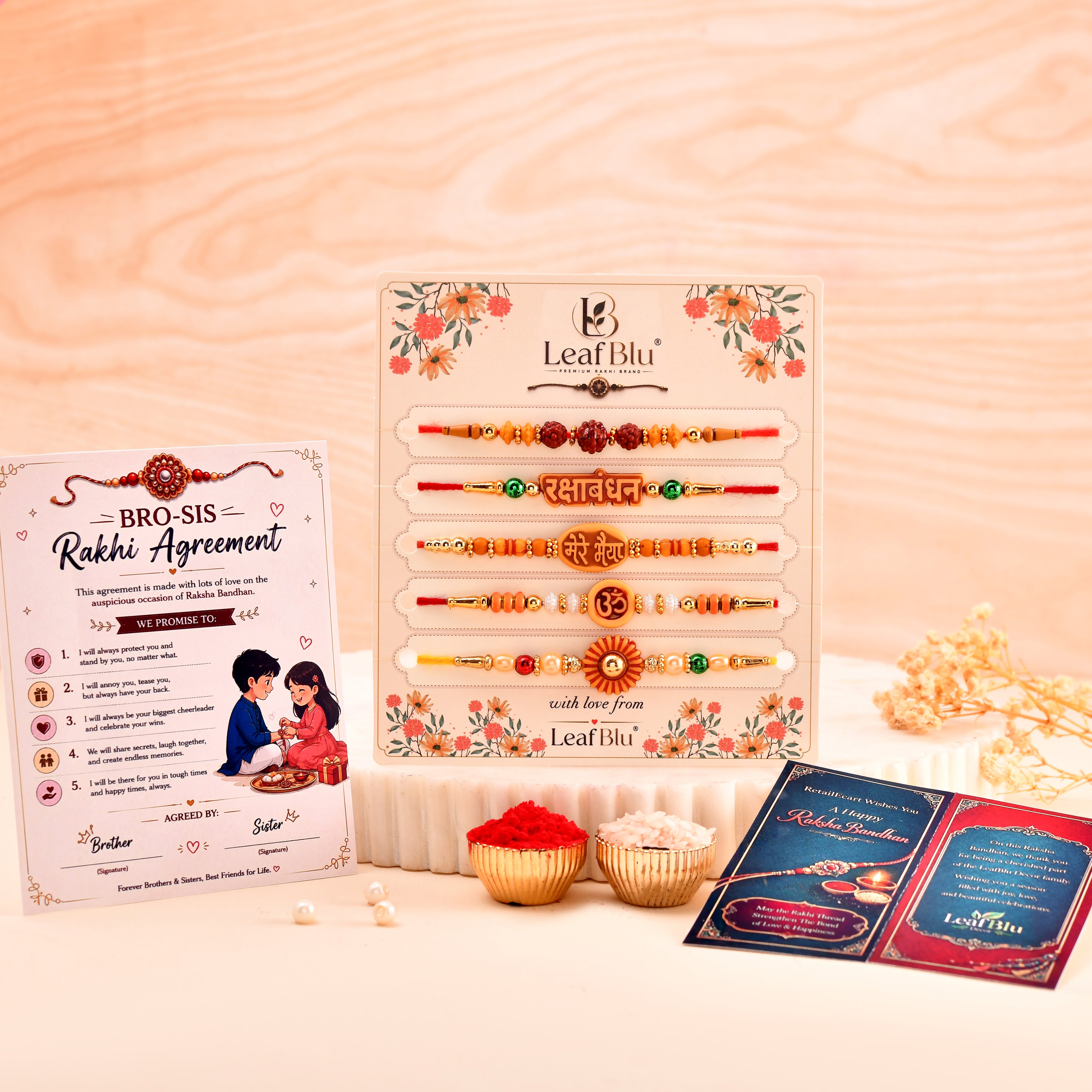 LeafBlu Bhai Rakhi Set (Pack of 5) | Premium Traditional Rakhi Collection
