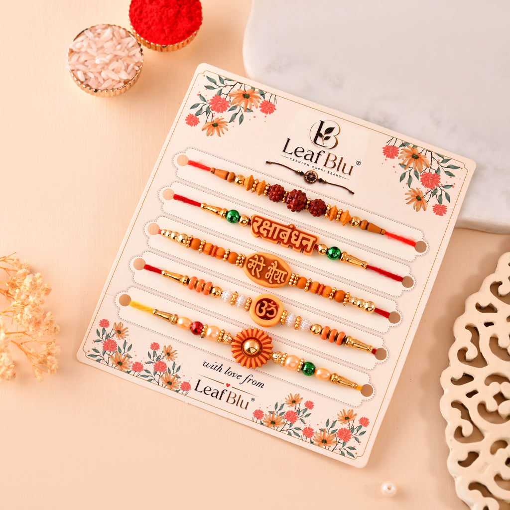 LeafBlu Bhai Rakhi Set (Pack of 5) | Premium Traditional Rakhi Collection